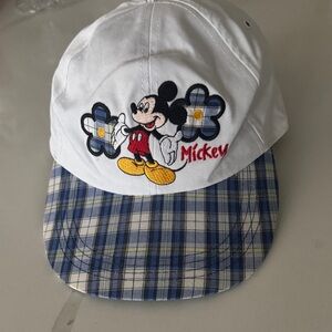 Vintage Mickey Mouse Kids Hat with Plaid Brim - White and Blue